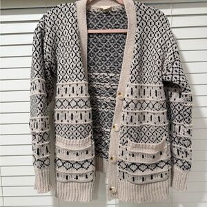 Hem & Thread Cream and Black Patterned Knit Cardigan